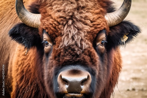 muzzle of a bison close-up. Generative AI