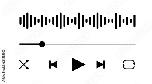 Music Player Retro interface vector template. Isolated flat audioplayer application window with black shadow