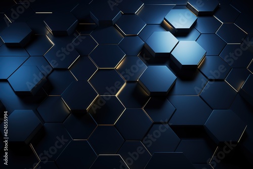 Hexagonal dark blue navy background texture placeholder  radial center space  3d illustration  3d rendering backdrop