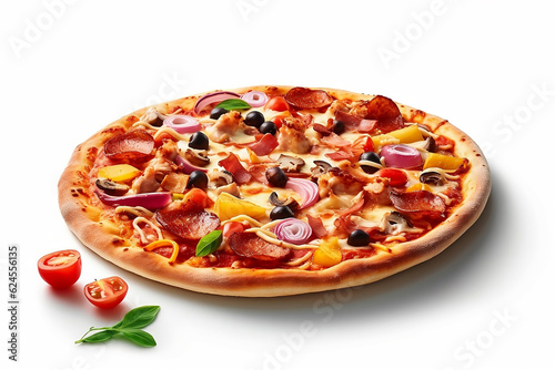 Delicious pizza isolated on white background.