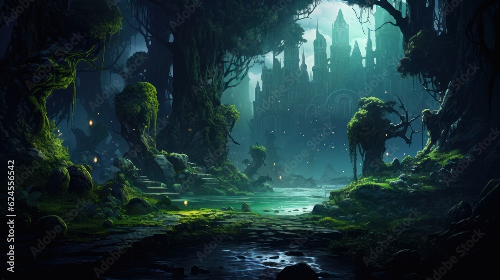 Fototapeta premium Role Playing Game Landscape with secret unknown places Artwork