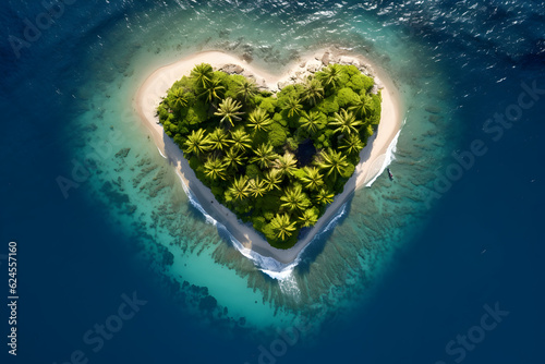 A heart shaped tropical island, generative ai