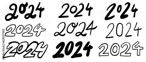 Hand lettering, brushstroke, handwritten design for a 2024 calendar, greeting card 