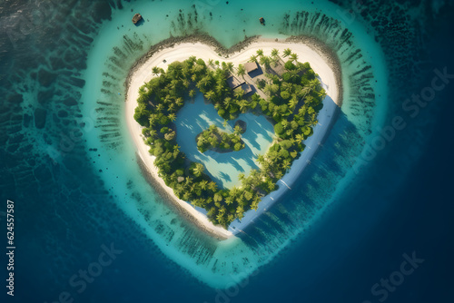 Heart shaped tropical island  generative ai 