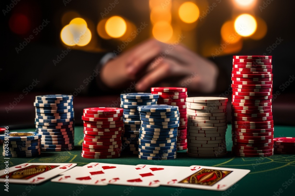 Chips in the casino. Background with selective focus and copy space Chips in the casino. Background with selective focus and copy space