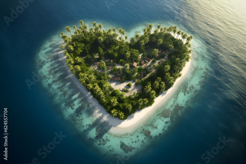 Heart shaped tropical island, generative ai  © Marc