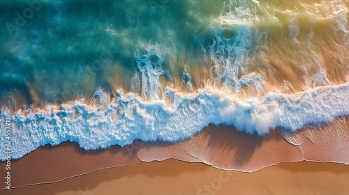 Aerial Beach View with tropical sand and smooth waves, generative ai  © Marc