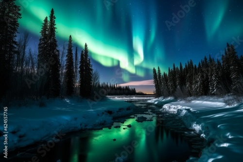 Northern Lights on the night sky. Aurora Borealis. AI generated, human enhanced © top images