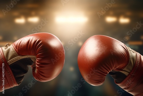 Boxing gloves. The concept of battle and confrontation. Background with selective focus and copy space © top images