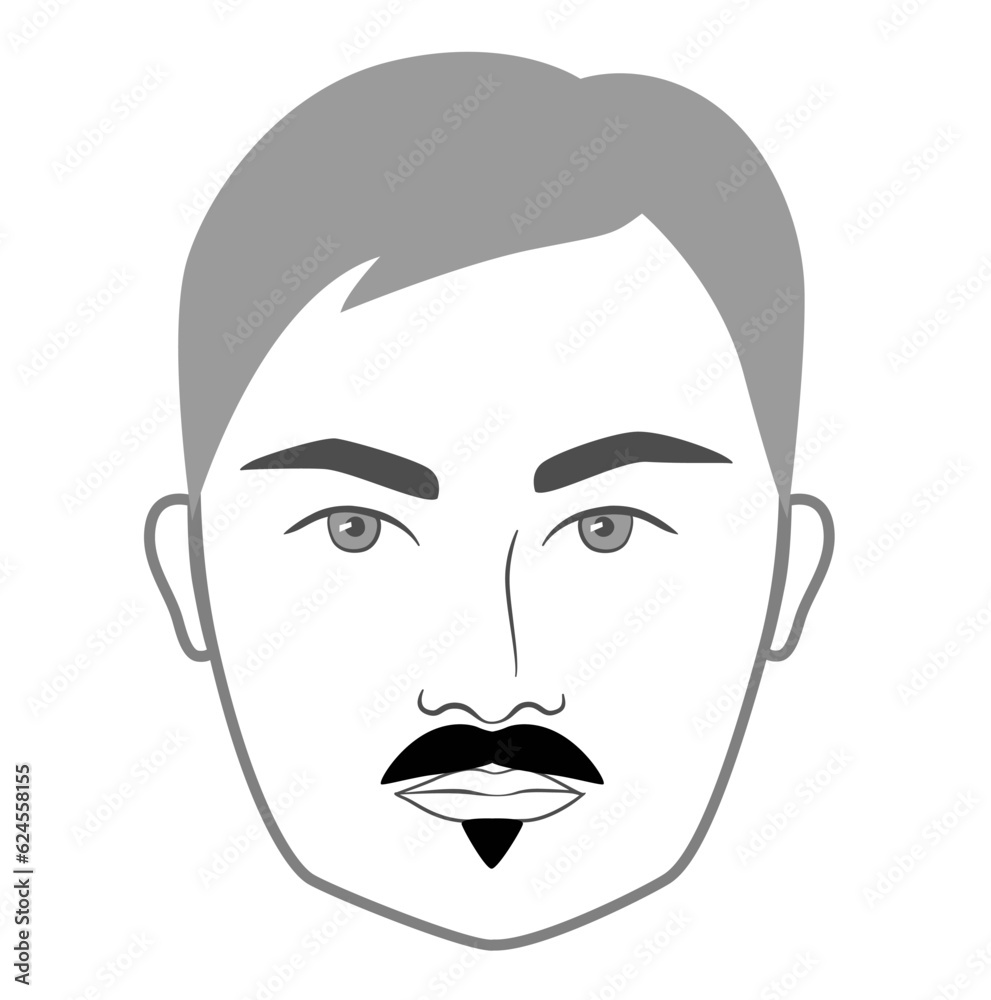 Chevron with Soul Patch Beard style men in face illustration Facial hair mustache. Vector grey black portrait male Fashion template flat barber. Stylish hairstyle isolated outline on white background. Chevron with Soul Patch Beard style men in face illustration Facial hair mustache. Vector grey black portrait male Fashion template flat barber. Stylish hairstyle isolated outline on white background.