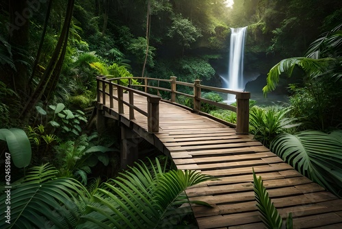 An old wooden bridge in a dense jungle - AI generative © Being Imaginative