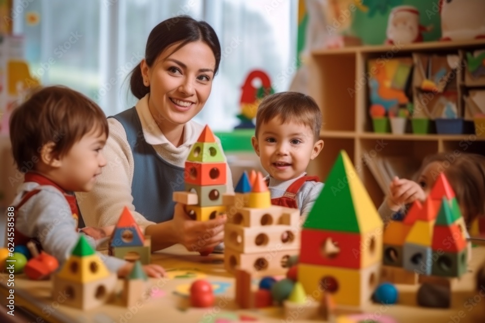 Children in kindergarten in educational classes. Back To School concept. Background with selective focus Children in kindergarten in educational classes. Back To School concept. Background with selective focus