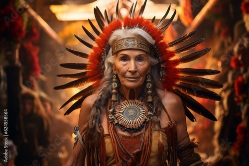 Female North American Apache Indian native to the continent. Concept of Columbus day and the discovery of America