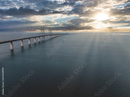 Wallpaper Mural Panoramic aerial close up view of Oresund bridge over the Baltic sea between Malmo city in Sweden and Copenhagen in Denmark. Torontodigital.ca