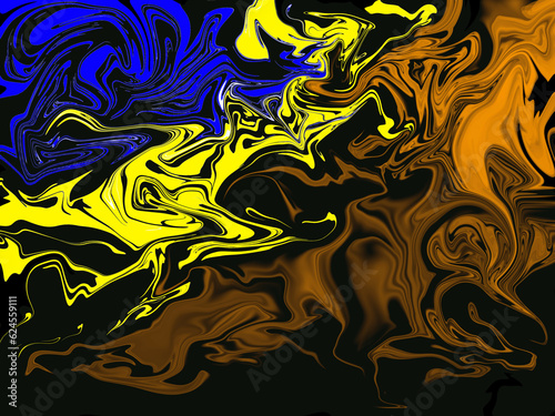 Colorful abstract background or wallpaper like marble pattern. The main colors are orange, deep blue and yellow.