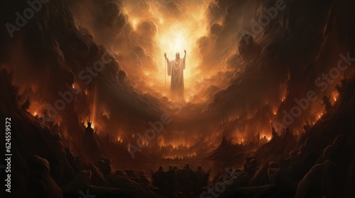 Judgment Day. Apocalyptic picture of the end of the world and the wrath of the Lord God AI