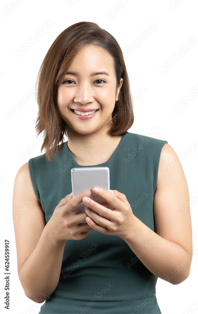 Young beauty Asian woman using smart phone on white isolate background Young beauty Asian woman using smart phone on white isolate background
