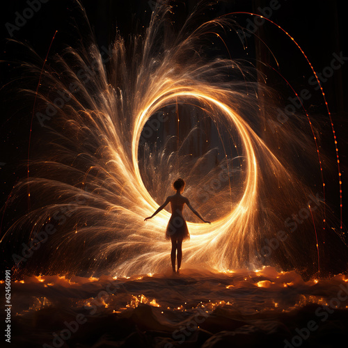 adorable ballet dancer, full body, light painting, fantasy. AI generated image.