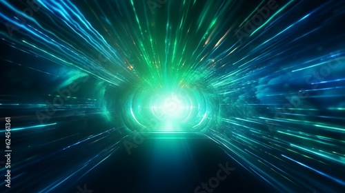 abstract futuristic background portal tunnel with pink blue and green glowing neon moving high speed wave lines and glare lights. Data transfer concept Science style wallpaper 