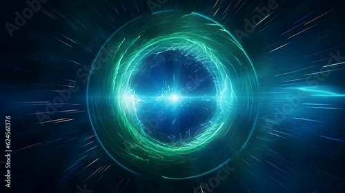 abstract futuristic background portal tunnel with pink blue and green glowing neon moving high speed wave lines and glare lights. Data transfer concept Science style wallpaper 