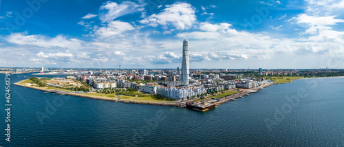Beautiful aerial panoramic view of the Malmo city in Sweden. Turning Torso skyscraper in Malmo, Sweden. photo