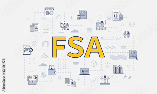 fsa flexible spending account concept with icon set with big word or text on center