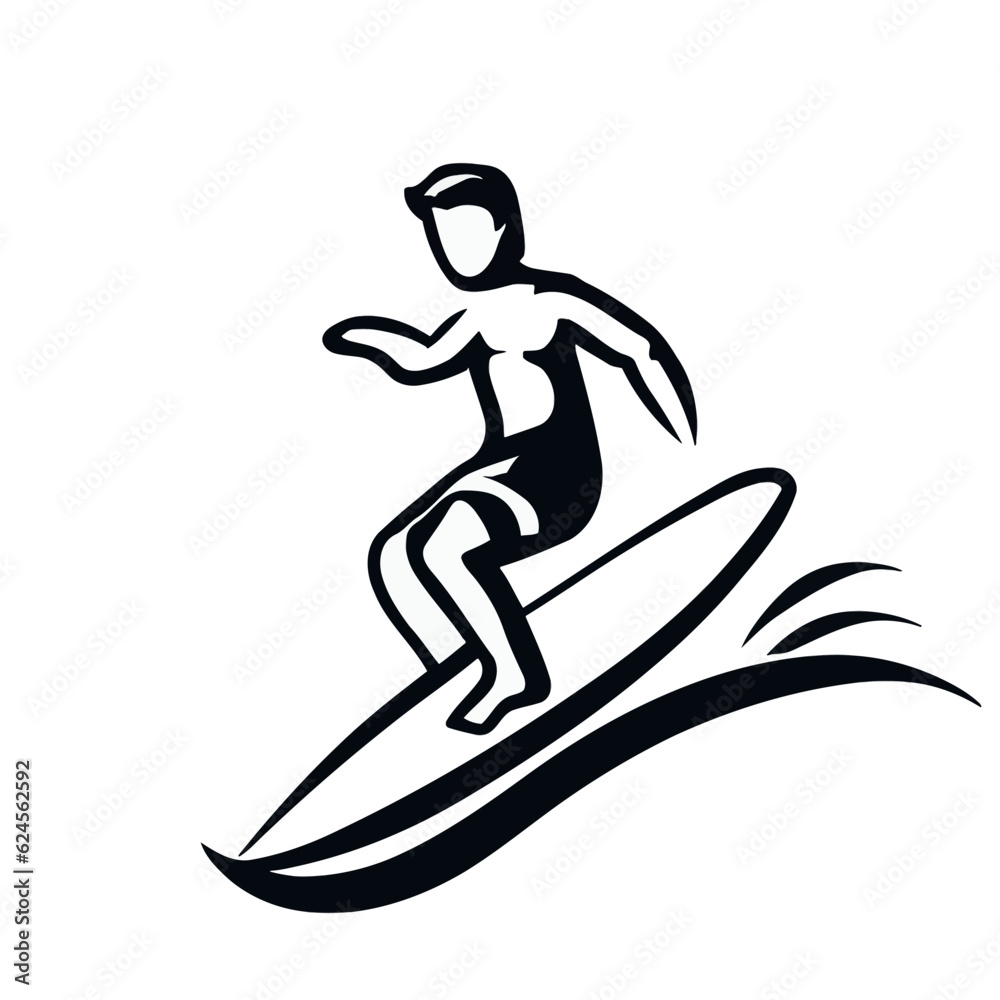 Vector of a Male Surfer, Energetic Surfer Graphic for Surfing and Beach Themes Vector of a Male Surfer, Energetic Surfer Graphic for Surfing and Beach Themes