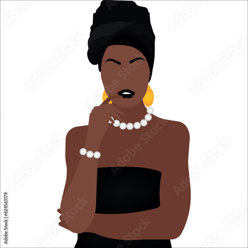 black woman in turban, afro fashion, african culture, royalty, black beauty afro power (ID: 624563179)