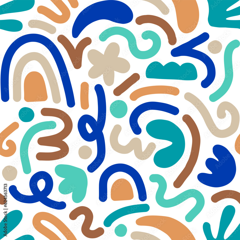 Hand drawn contemporary art collage with abstract shapes. Vector seamless pattern with Scandinavian cut out elements.