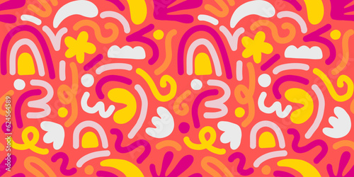 Hand drawn contemporary art collage with multicolor abstract shapes. Vector seamless pattern with modern Scandinavian design elements.