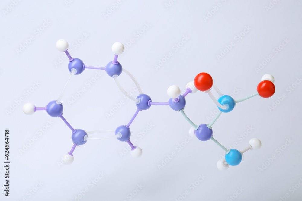 Obraz premium Molecule of phenylalanine on white background. Chemical model