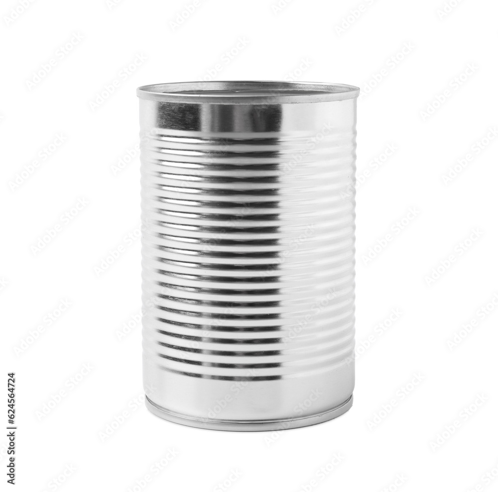 One open tin can isolated on white