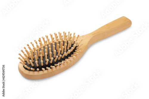 New wooden hair brush isolated on white