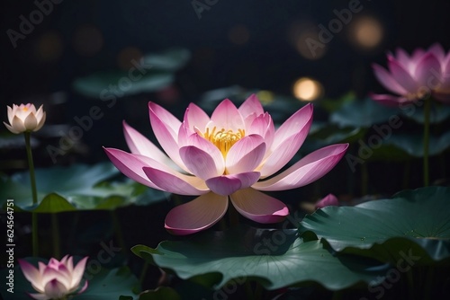 ilustración en horizontal de una hermosa flor de loto en la noche