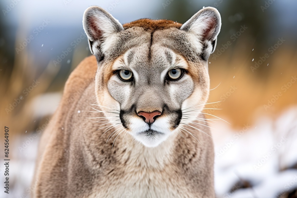 Obraz premium Headshot close up of wild puma in winter background