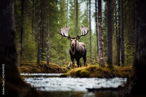 Capture of majestic Moose in the wild forest