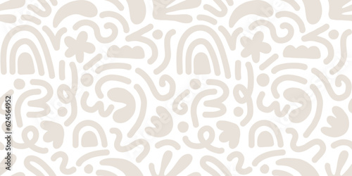 Hand drawn contemporary art collage with beige and white abstract shapes. Vector seamless pattern with modern Scandinavian cut out elements.