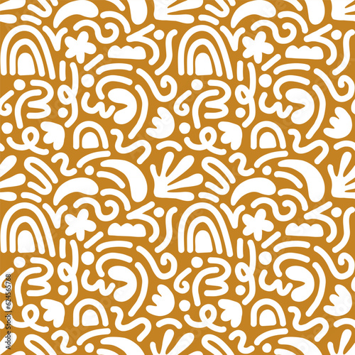 Hand drawn contemporary art collage with abstract shapes. Vector seamless pattern with Scandinavian cut out elements.