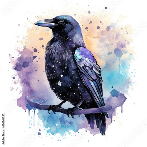 Colorful Crow on watercolor background