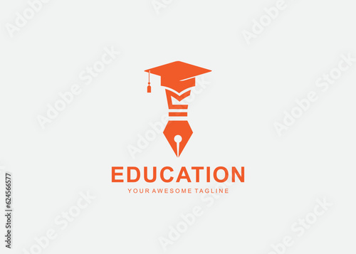 pencil and graduation cap logo vector. Education logo template design concept