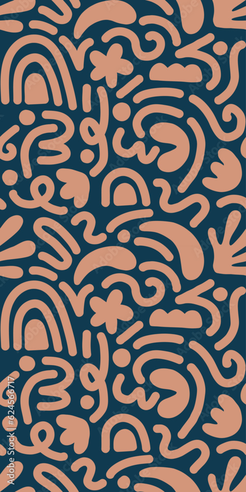 Obraz premium Hand drawn contemporary art collage with abstract shapes. Vector seamless pattern with Scandinavian cut out elements.
