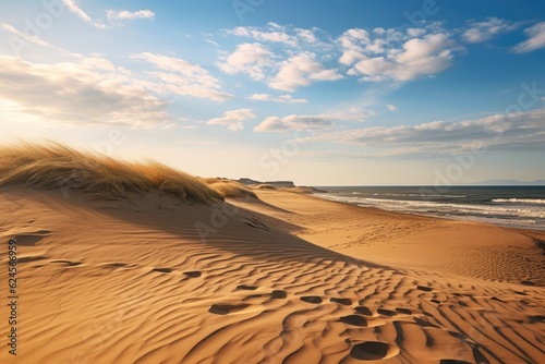 Sand dunes on the coast of the northern sea. ai generative