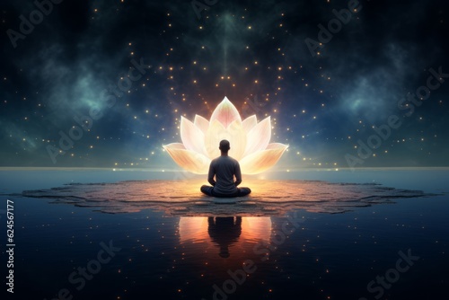 Serenity in a Distant Realm  Man in Lotus Pose  Generative AI