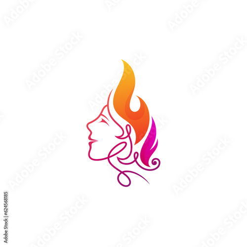 The logo of the face of a beautiful woman with her hair loose like a burning fire, the logo is ready to use