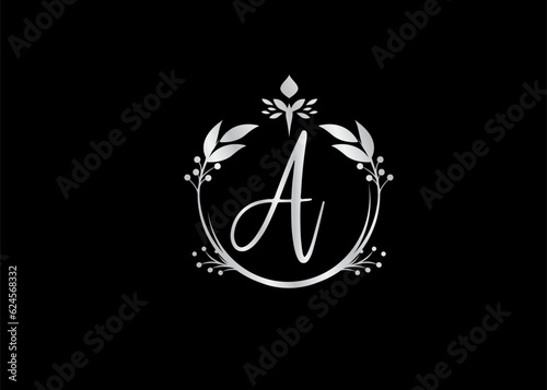 luxury gold signature initial letter a logo design isolated leaf and flower