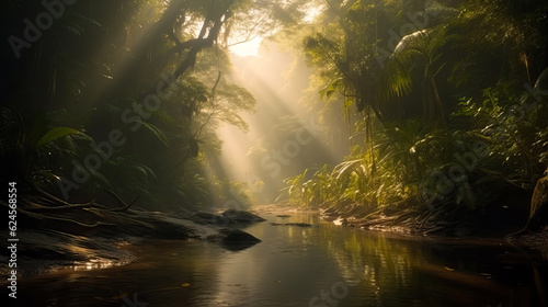 Print op canvas Amazon rainforest landscape. Generative AI