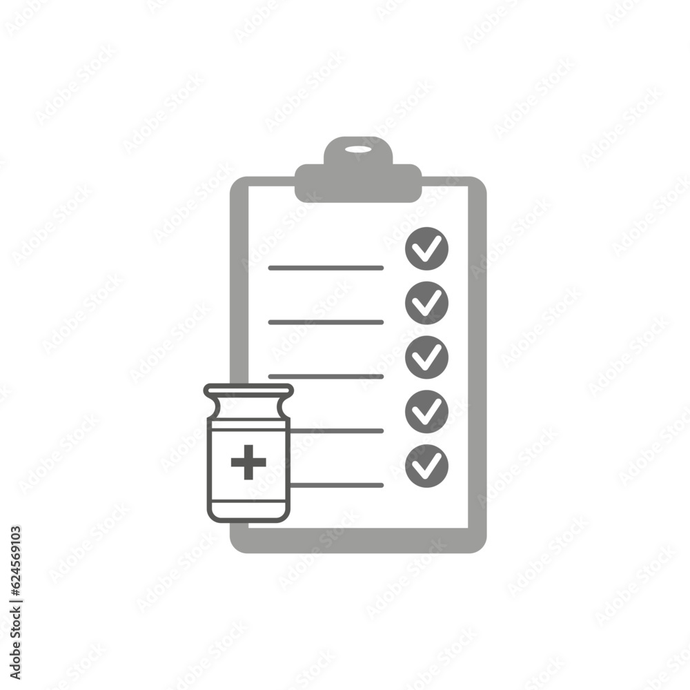 Medicine and clipboard. Medical checklist. Vector illustration. EPS 10. Medicine and clipboard. Medical checklist. Vector illustration. EPS 10.