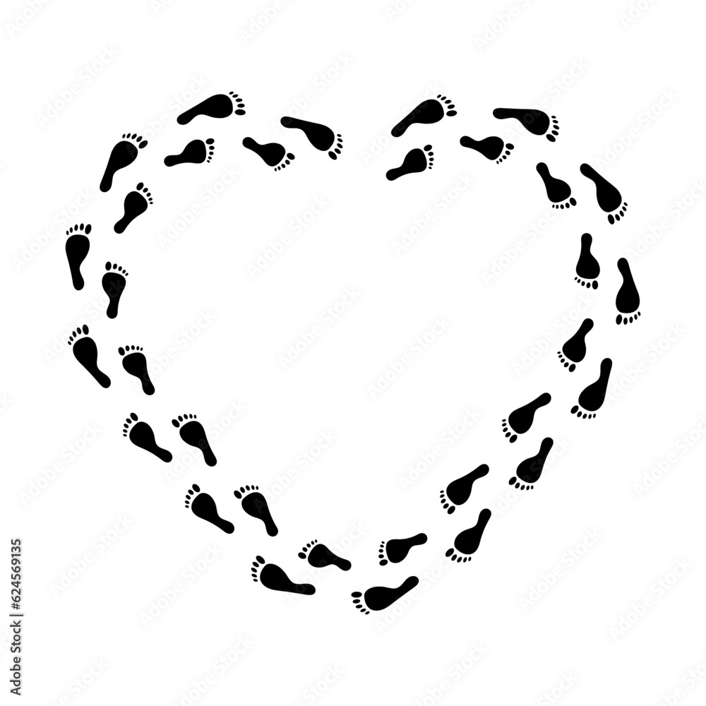 footprint shoe heart shape. Vector illustration. stock image.