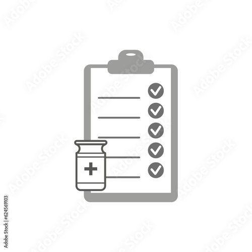 Medicine and clipboard. Medical checklist. Vector illustration. EPS 10.