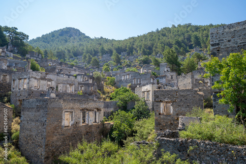 Ancient Greek house ruins in the ghost town of Kayakoy. Kayakoy is abandoned Greek village in Fethiye district, Turkey.